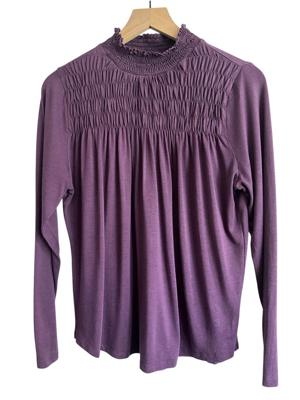 Sundance Women Top Med Purple Gabrielle Dreamer Smocked High Neck Long Sleeve